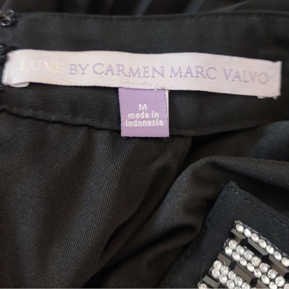 Luxe by Carmen Marc Valvo Black High Neck Rhinestone Keyhole Dress Size Medium - Picture 3 of 9